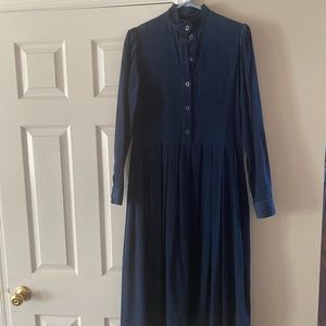 Vintage Laura Ashley 80s/90s Navy Corduroy Dress Prairie Drop Waist
